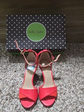 Kelly & Katie Coral-Red Ankle Strap Heels